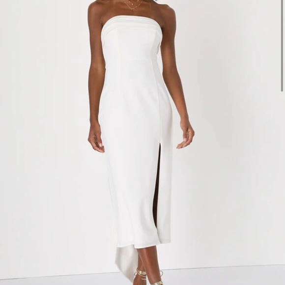 Lulus Dresses & Skirts - Lulus Fabulous Phenomenon White Strapless Bow Midi Dress Size Small